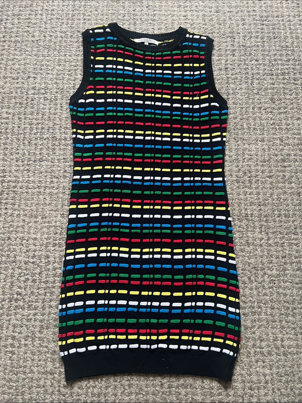 Endless Rose Sleeveless Knit Mini Dress M Black Rainbow Stripe NWOT